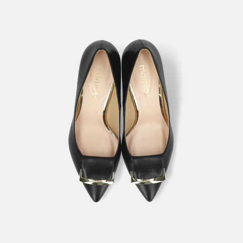 15% OFF: 2024SS: Almond toe pumps with buckle ribbon (lt7001) Black
